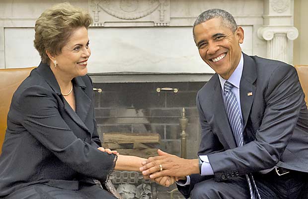 Dilma Rousseff e Barack Obama durante reunio em Washington