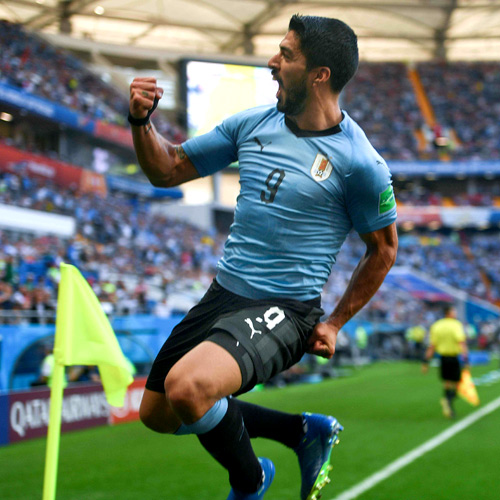 Luis Su&aacute;rez comemora o gol da vit&oacute;ria do Uruguai