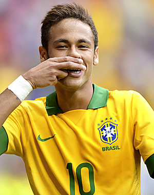 Brazil's Neymar celebrates his goal against Australia during their friendly football match at the Mane Garrincha National stadium, in Brasilia.