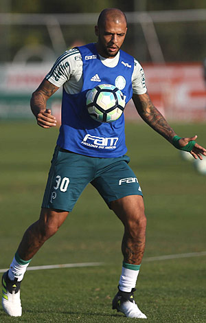 O volante Felipe Melo durante o treino do Palmeiras