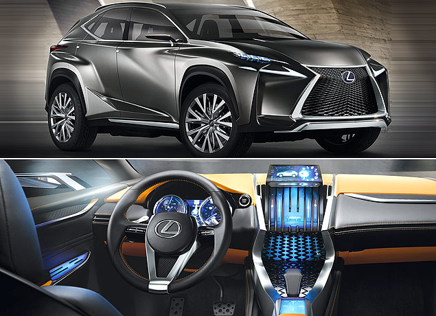 Lexus LF-NX abusa dos vincos na carroceria e de luzes no painel que parece ter sado do filme Transformers