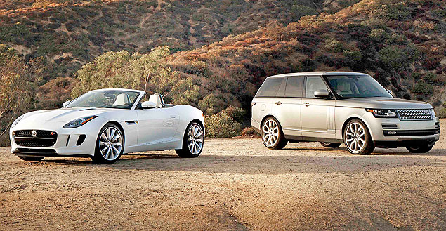 O Jaguar F-Type ( esq.) e o Range Rover Vogue dividiro o mesmo showroom