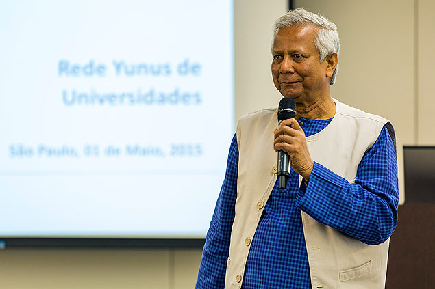 O economista Muhammad Yunus profere palestra sobre empreendedorismo social para brasileiros, em SP 