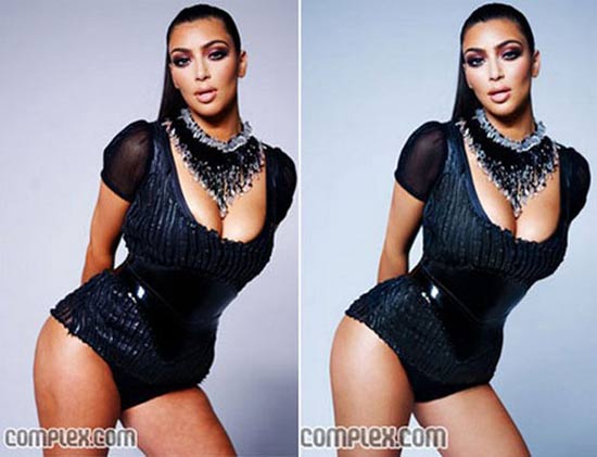 Admirada por suas curvas, Kim Kardashian teve corpo alterado no Photoshop
