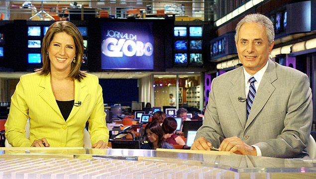 Christiane Pelajo e William Waack na bancada do "Jornal da Globo"