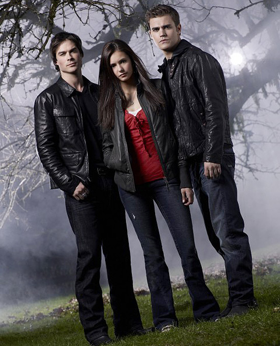 De esq. para dir., os atores Ian Somerhalder, Nina Dobrev e Paul Wesley, protagonistas da série &quot;The Vampire Diaries&quot;