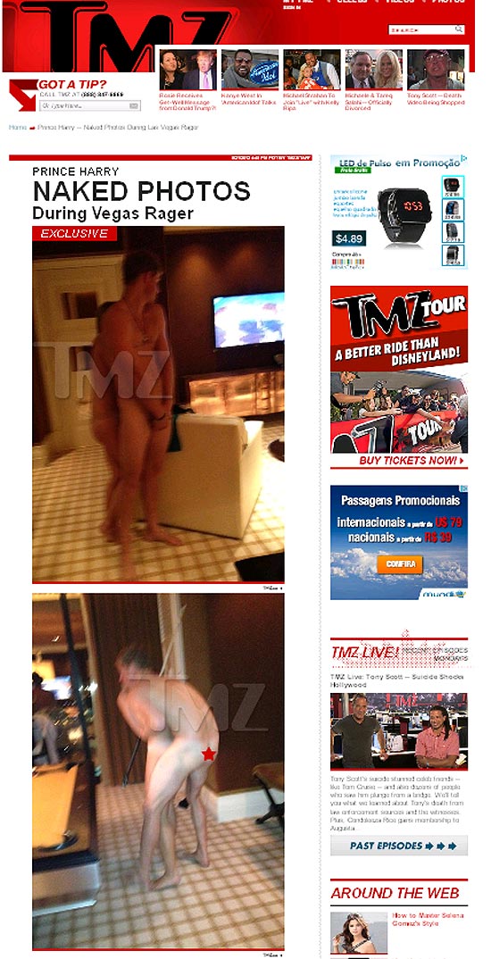 TMZ divulga fotos de festinha privada do príncipe Harry pelado