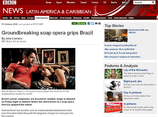 Notícia publicada no site da BBC traz foto de Tufão (Murilo Benício) e Ivana (Letícia Isnard)