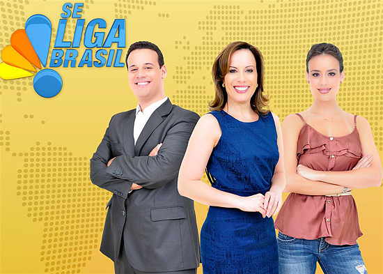 Douglas Camargo, Regina Volpato e Heaven Delhaye, que estarão à frente do novo &quot;Se Liga Brasil&quot; na RedeTV!