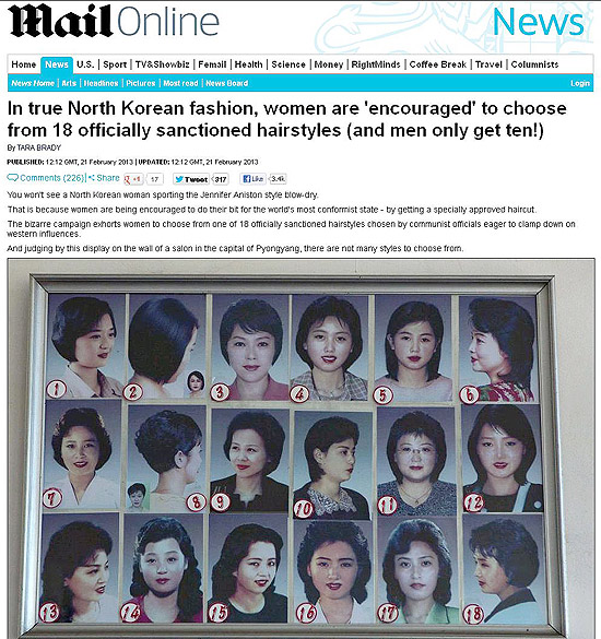 Catálogo com os 18 cortes de cabelo permitidos na Coreia do Norte 