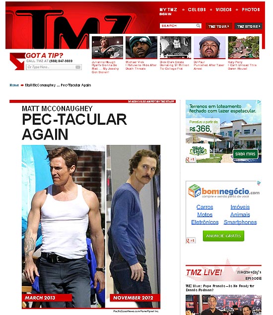 Matthew McConaughey volta ao peso normal após emagrecer quase 14 kg para filme