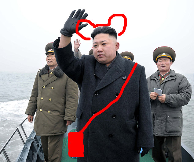 Perspectiva artística de Kim Jong Un com orelhas de Mickey e lancheira