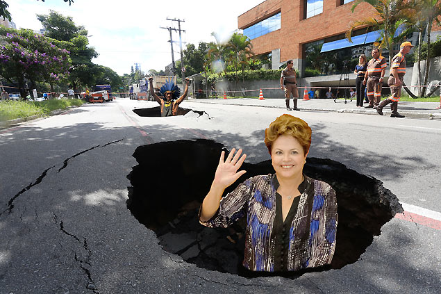 Dilma acena diretamente de buraco na avenida República do Líbano, em São Paulo