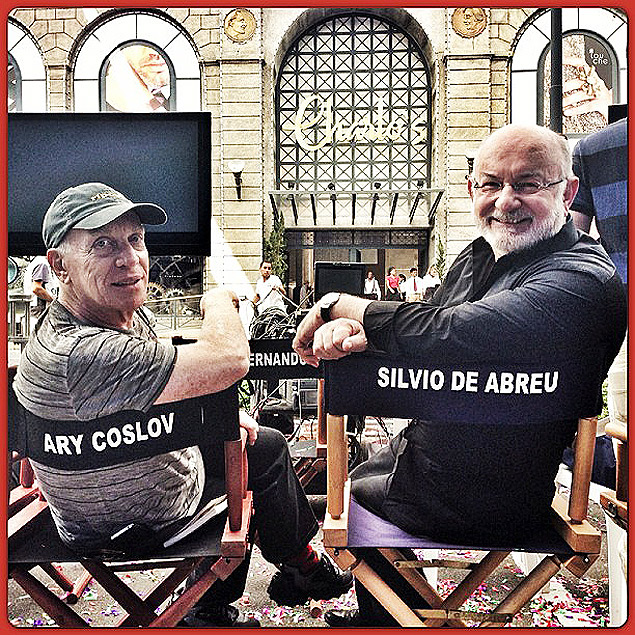 Ary Coslove e Silvio de Abreu em gravação de "Guerra dos sexos" da TV Globo