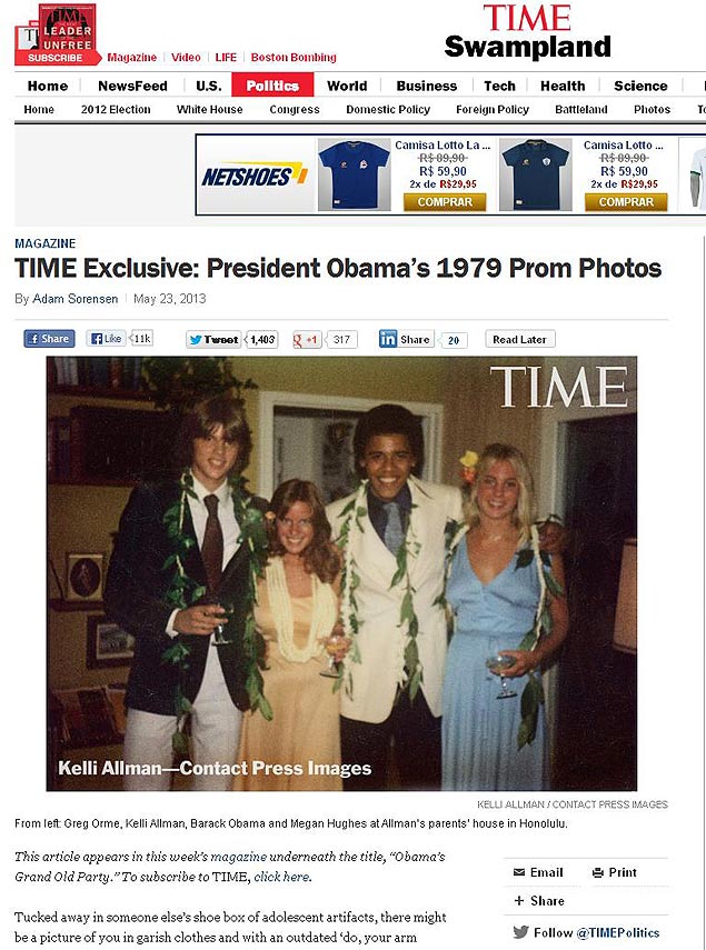 Site da revista "Time" reproduz foto de Obama pouco antes de ir para seu baile de formatura