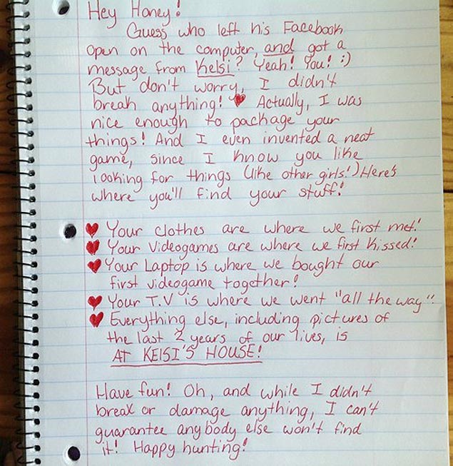 Carta da namorada traída para o namorado 