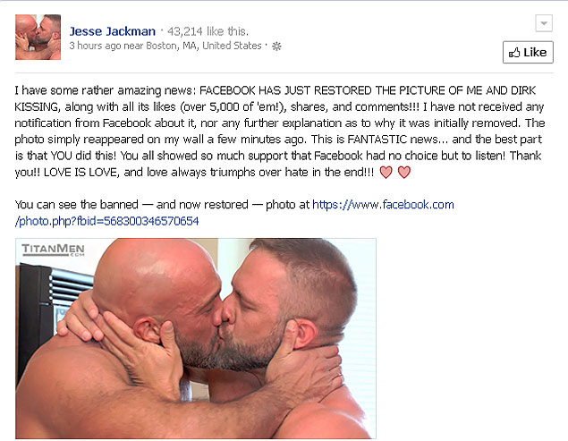 Foto do ator pornô Jesse Jackman beijando o marido, Dirk Caber