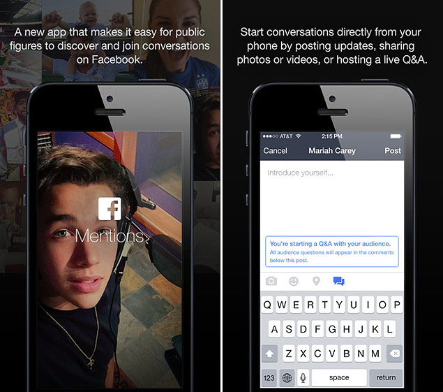 Novo aplicativo do Facebook, Mentions, para celebridades
