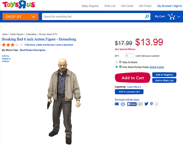 Loja Toy R Us vendia bonecos da série "Breaking Bad" e retirou de seu site após petição