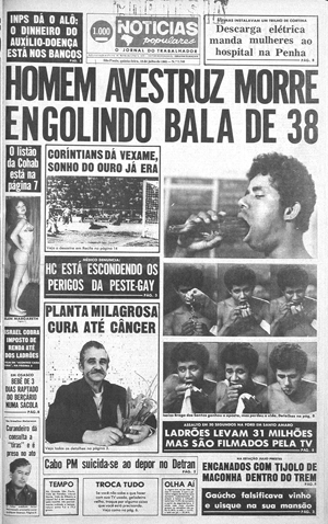 Em 18 de julho de 1985, o jornal publicou a notcia da morte do Homem Avestruz, que "ganhou a aposta, mas perdeu a vida"