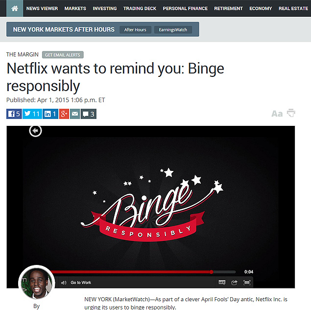 Netflix pede que espectadores façam 'binge watching' responsável