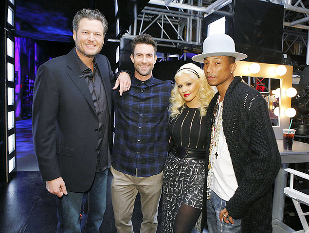 Jurados do The Voice americano: Blake Shelton, Adam Levine, Christina Aguilera e Pharrell Williams