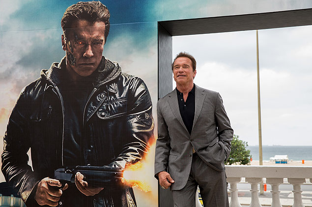 O ator Arnold Schwarzenegger em divulgação do novo filme da franquia "Exterminador do Futuro"