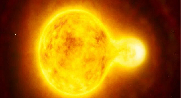 Um dos pares de estrelas binárias do novo sistema poderia estar em processo de fusão