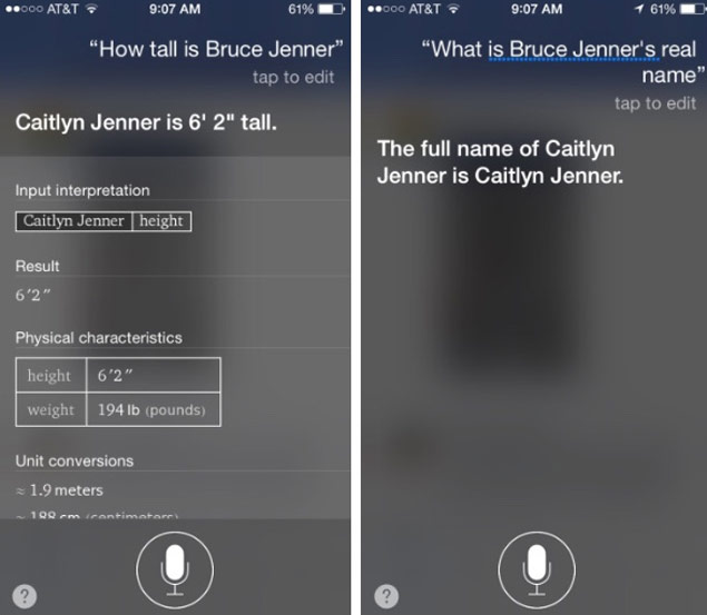 Siri corrige nome de Caitlyn Jenner
