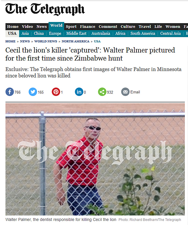 O dentista norte-americano Walter Palmer, responsável pela morte do leão Cecil