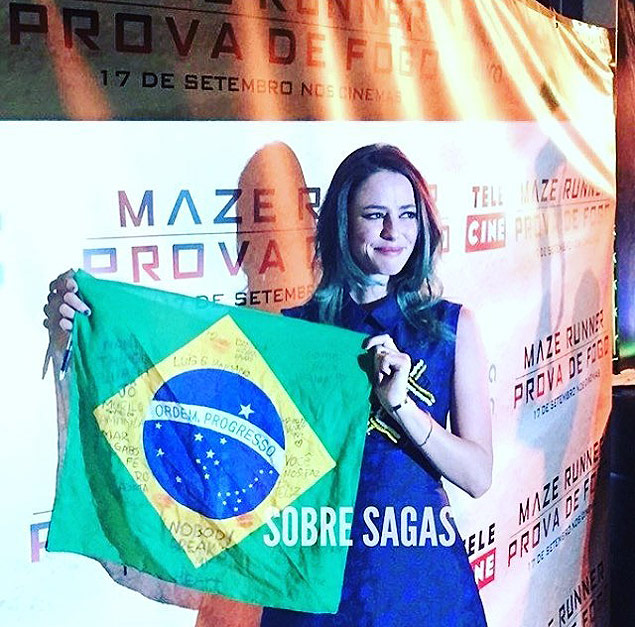 A atriz Kaya Scodelario durante passagem pelo Brasil, em setembro de 2015
