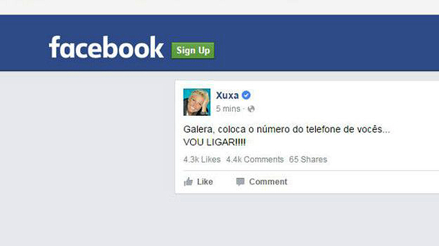 A mensagem foi retirada da página Xuxa Oficial, mas continua arquivada pelo buscador Google
