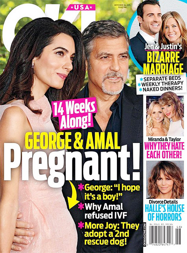 George Clooney e Amal estão esperando um filho, diz revista "OK"George Clooney e Amal estão esperando um filho, diz revista "OK"