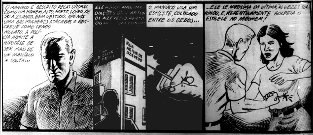 Storyboard publicado pelo jornal "Notícias Populares" em 20 de abril de 90, sobre o Maníaco do Estilete