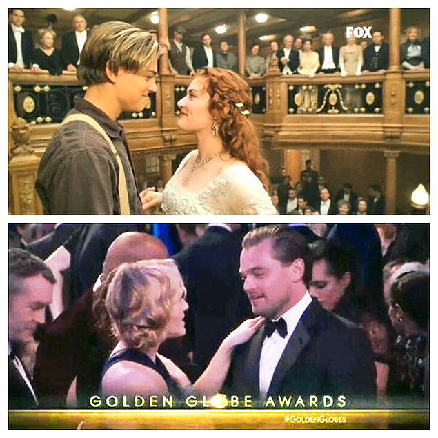 Encontro de Leonardo DiCaprio e Kate Winslet faz internautas relembrarem cena de "Titanic"