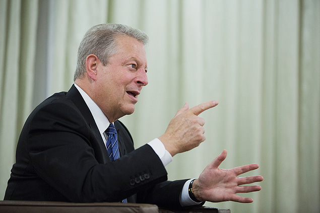 O ex-vice-presidente americano Al Gore durante entrevista para a *Folha* no hotel Sheraton em Sao Paulo