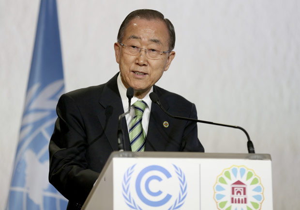 United Nations Secretary-General Ban Ki-moon speaks during the opening session of the U.N. climate conference in Marrakech, Morocco, Tuesday, Nov. 15, 2016. United Nations Secretary-General Ban Ki-moon says he hopes Donald Trump will shift course on global warming and "understand the seriousness and urgency" of addressing the problem. (AP Photo/Mosa'ab Elshamy) ORG XMIT: MEU110