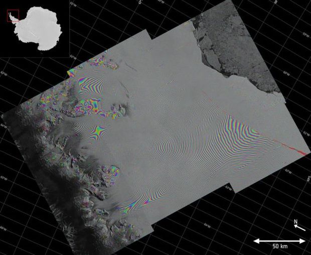 Um radar envia a cada seis dias imagens da situao em que se encontra a fenda da plataforma Larsen C