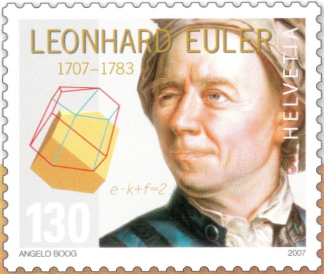 Selo suo de 2007 em homenagem ao 300 aniversrio de Leonhard Euler, que "batizou" o nmero e