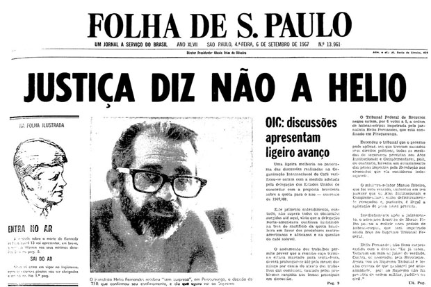 Primeira pgina da Folha de S.Paulo de 6 de setembro de 1967. (Foto: Folhapress)