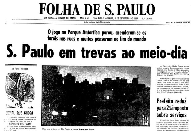 Primeira pgina da Folha de S.Paulo de 8 de setembro de 1967. (Foto: Folhapress)