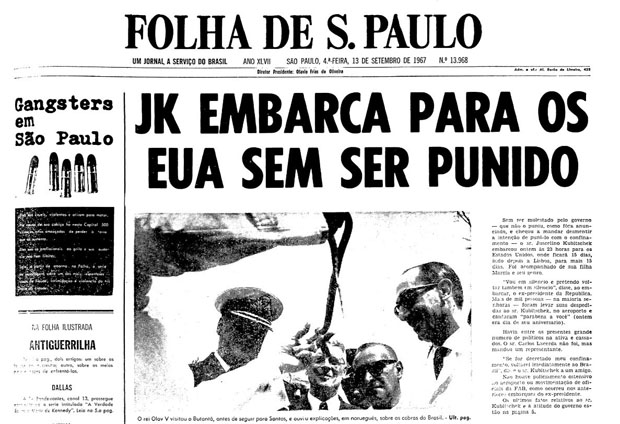 Primeira pgina da Folha de S.Paulo de 13 de setembro de 1967. (Foto: Folhapress)
