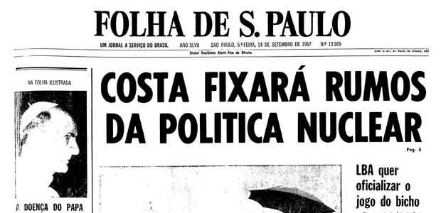 Primeira pgina da Folha de S.Paulo de 14 de setembro de 1967. (Foto: Folhapress)