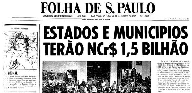 Primeira pgina da Folha de S.Paulo de 21 de setembro de 1967. (Foto: Folhapress)
