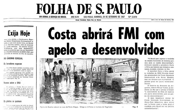 Primeira pgina da Folha de S.Paulo de 24 de setembro de 1967. (Foto: Folhapress)