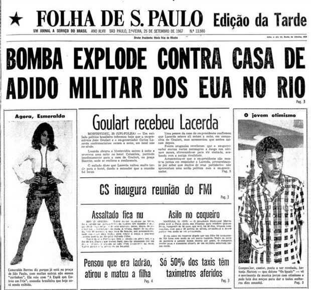 Primeira pgina da Edio da Tarde da Folha de S.Paulo de 25 de setembro de 1967. (Foto: Folhapress)