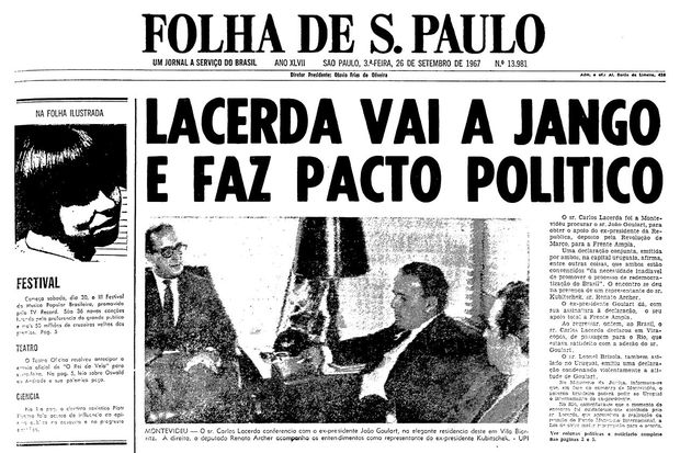 Primeira pgina da Folha de S.Paulo de 26 de setembro de 1967. (Foto: Folhapress)
