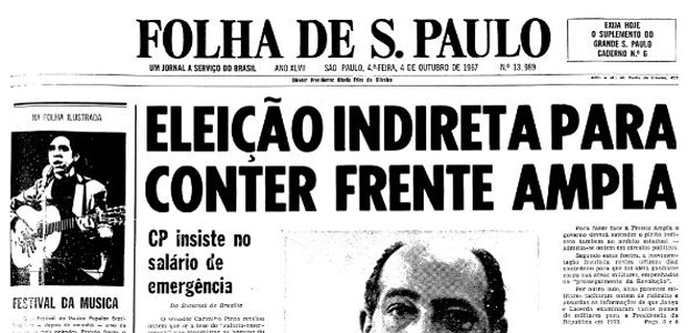 Primeira página da Folha de S.Paulo de 4 de outubro de 1967. (Foto: Folhapress)