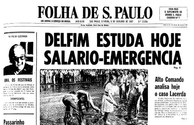 Primeira pgina da Folha de S.Paulo de 5 de outubro de 1967. (Foto: Folhapress)