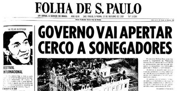 Primeira pgina da Folha de S.Paulo de 19 de outubro de 1967. (Foto: Folhapress)